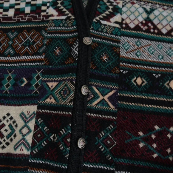 VTG  Tosani Black Purple Teal Geometric Shapes made in Canada Button Up Cardigan - Picture 8 of 13